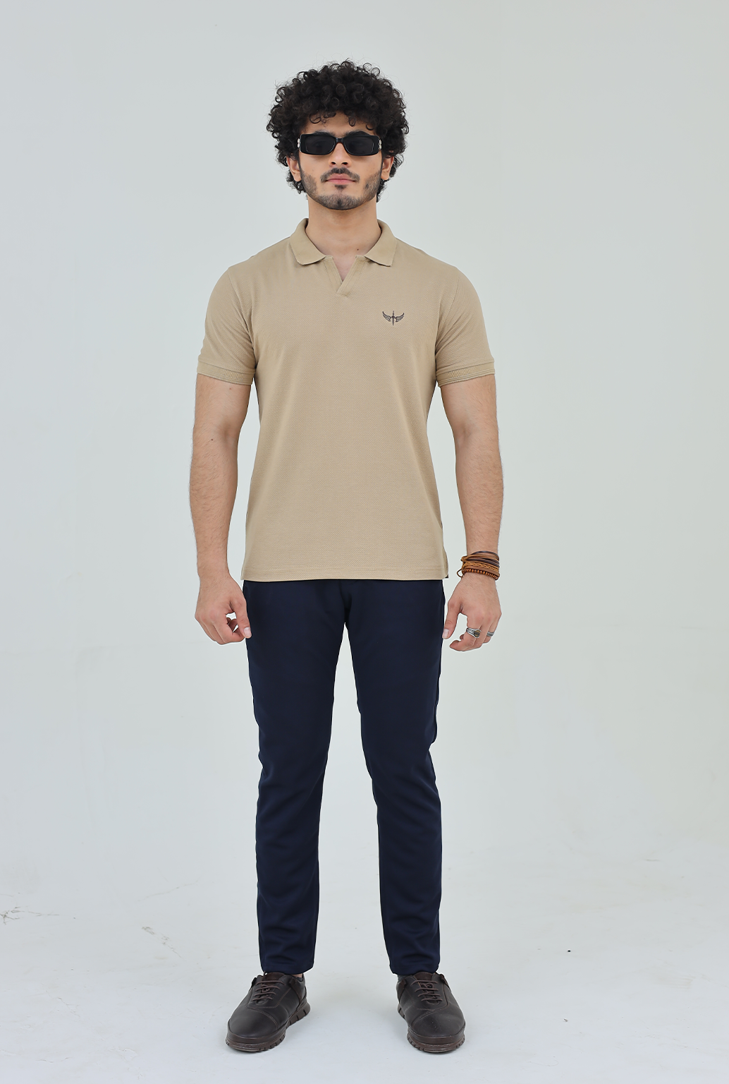 Textured Knitted Polo shirt - Stone color