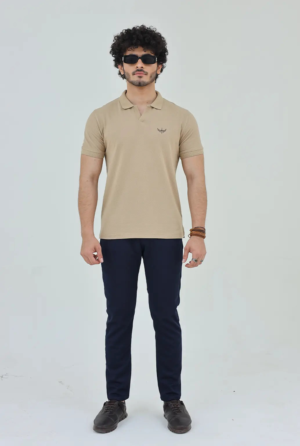 Textured Knitted Polo shirt - Stone color