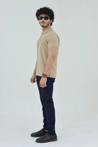 Textured Knitted Polo shirt - Stone color