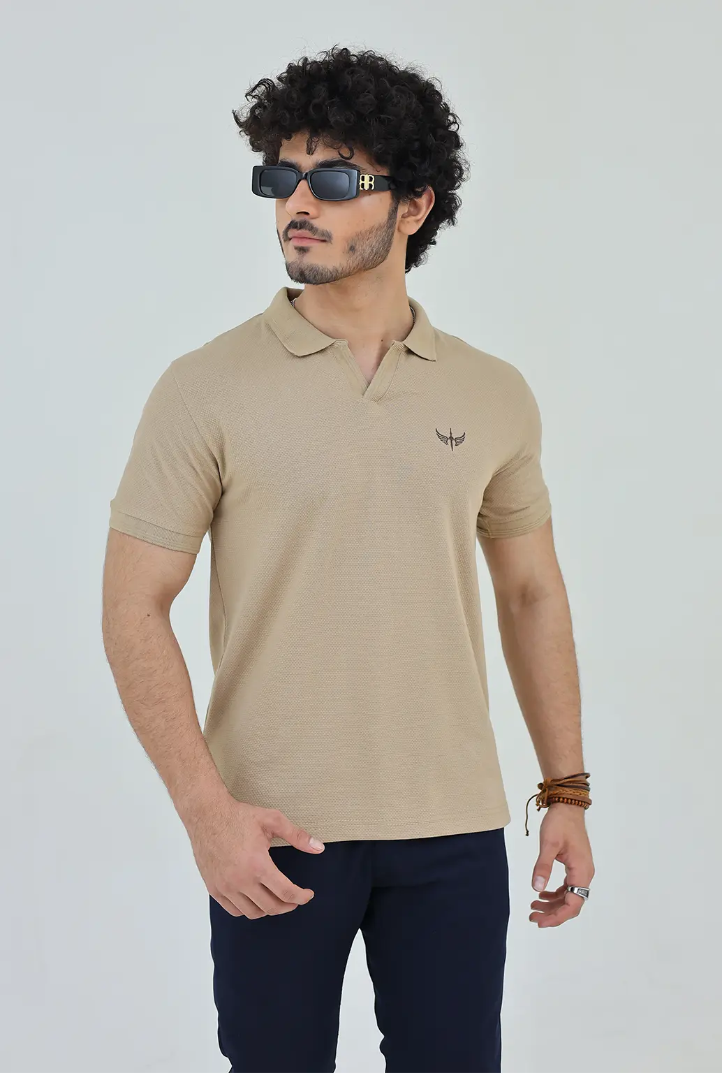 Textured Knitted Polo shirt - Stone color