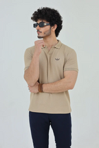 Textured Knitted Polo shirt - Stone color