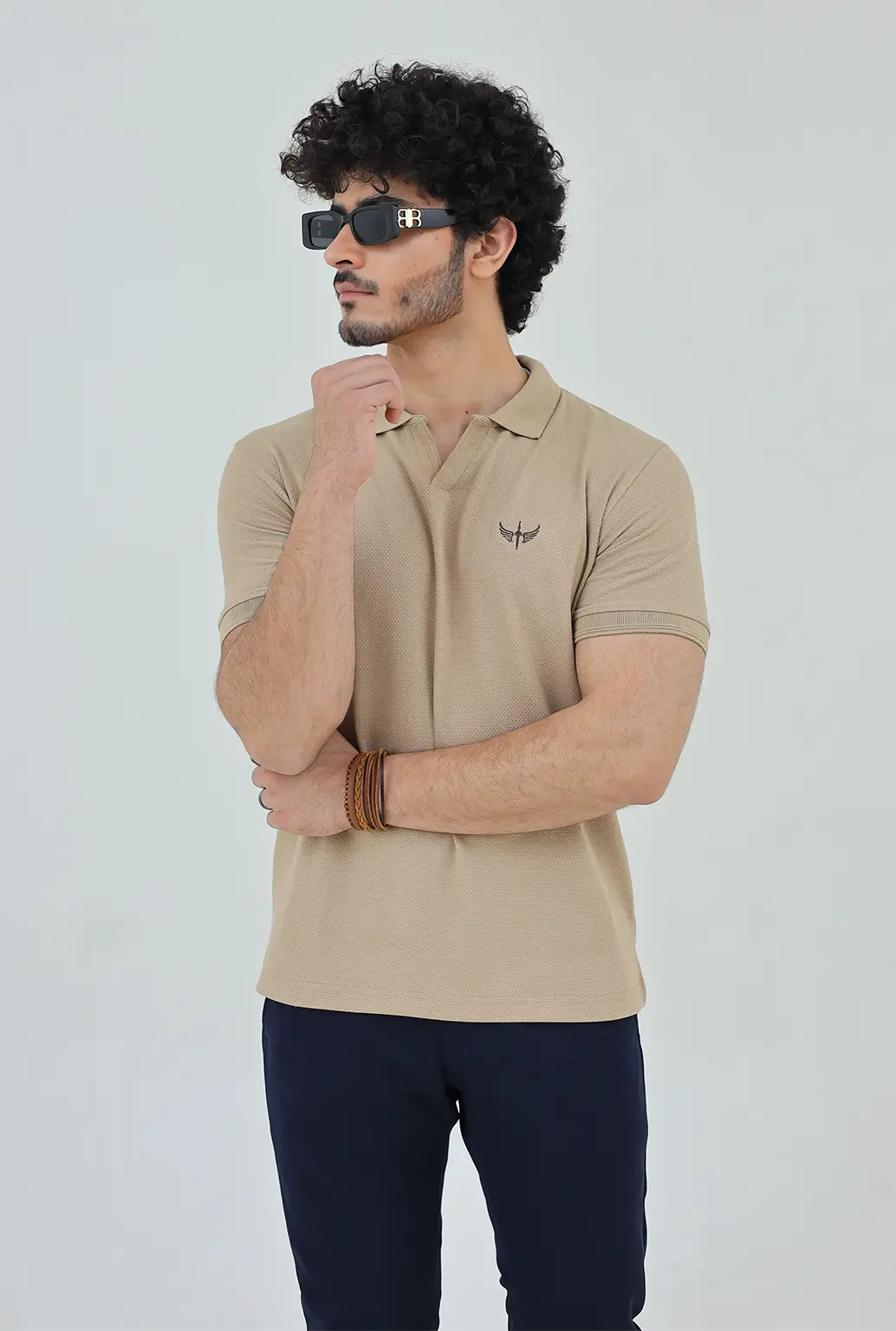 Textured Knitted Polo shirt - Stone color