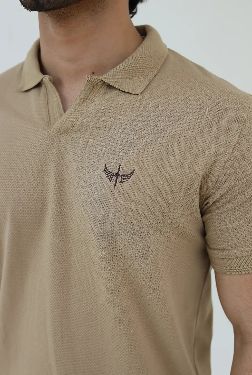 Textured Knitted Polo shirt - Stone color
