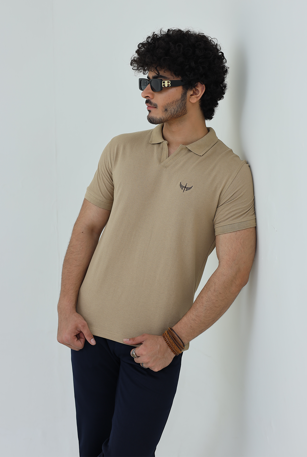 Textured Knitted Polo shirt - Stone color