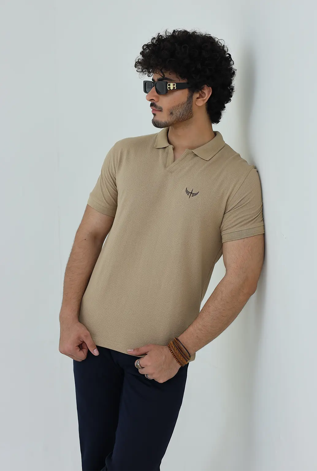 Textured Knitted Polo shirt - Stone color