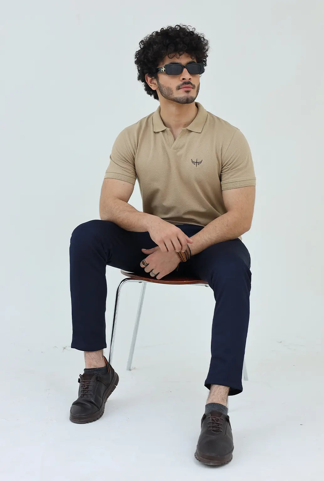 Textured Knitted Polo shirt - Stone color