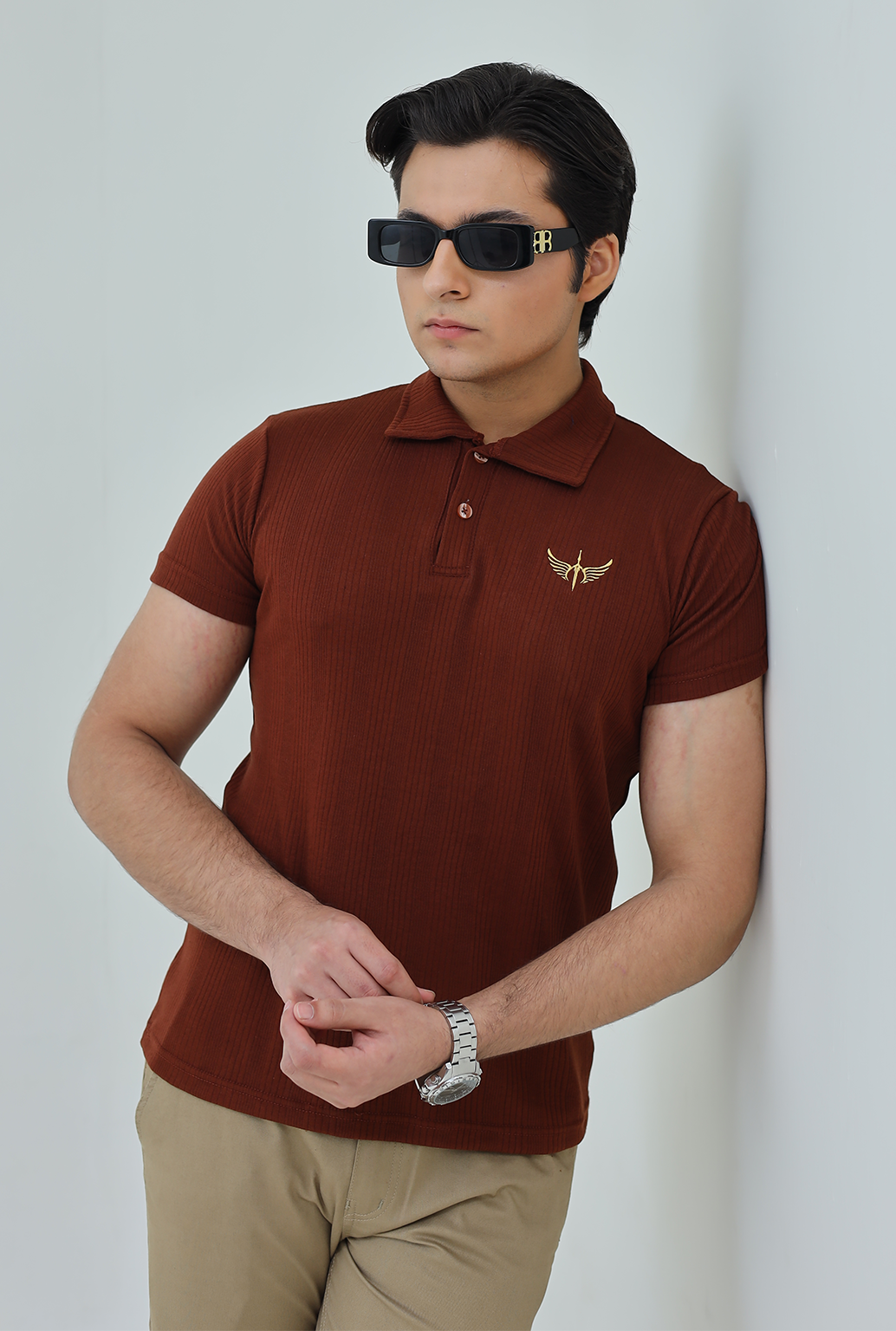 Knitted Polo Shirt - Chocolate Brown
