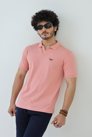 Textured Knitted Polo shirt - Baby Pink