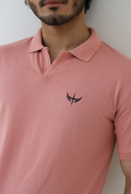Textured Knitted Polo shirt - Baby Pink