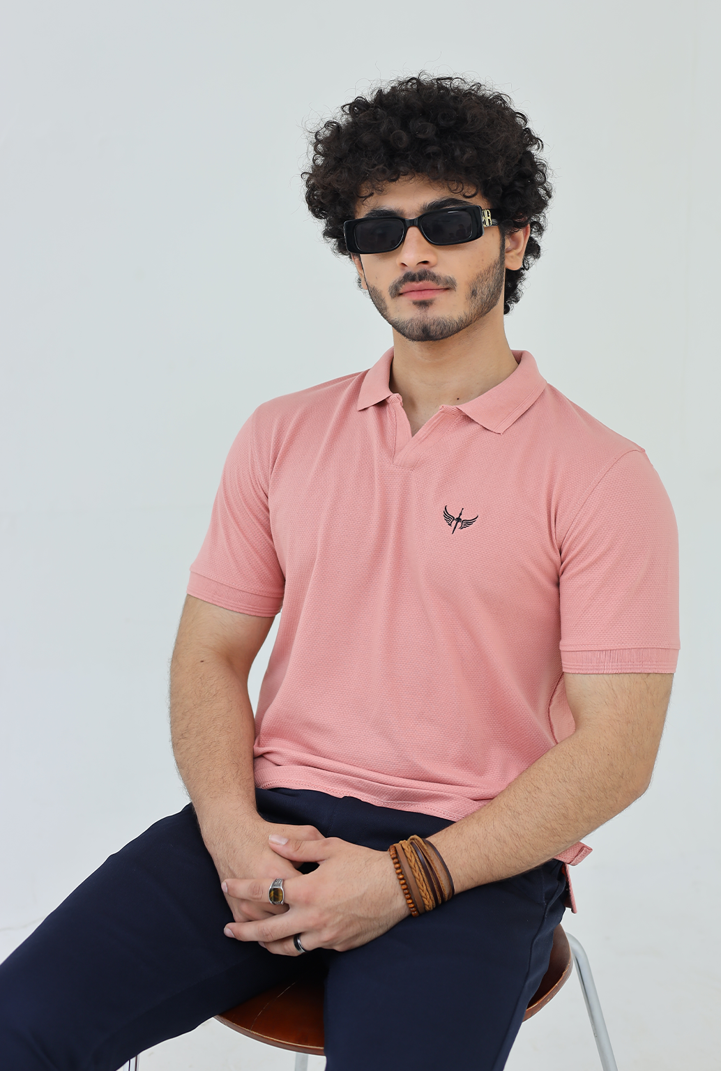 Textured Knitted Polo shirt - Baby Pink