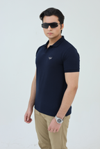 Textured Knitted Polo shirt - Navy Blue