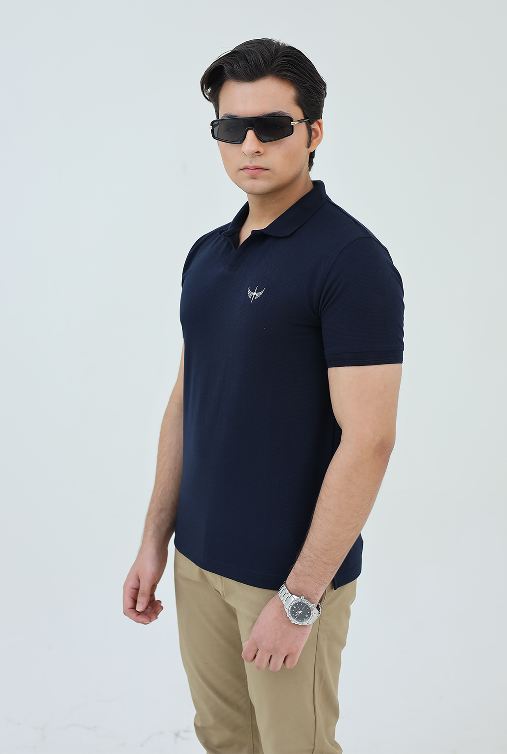 Textured Knitted Polo shirt - Navy Blue