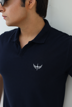 Textured Knitted Polo shirt - Navy Blue