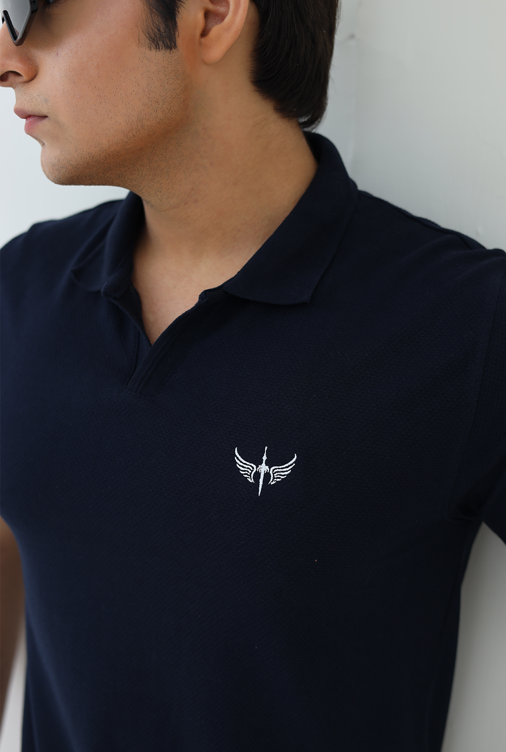 Textured Knitted Polo shirt - Navy Blue