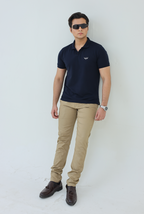 Textured Knitted Polo shirt - Navy Blue