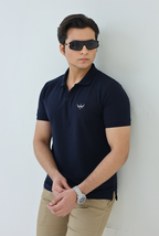 Textured Knitted Polo shirt - Navy Blue