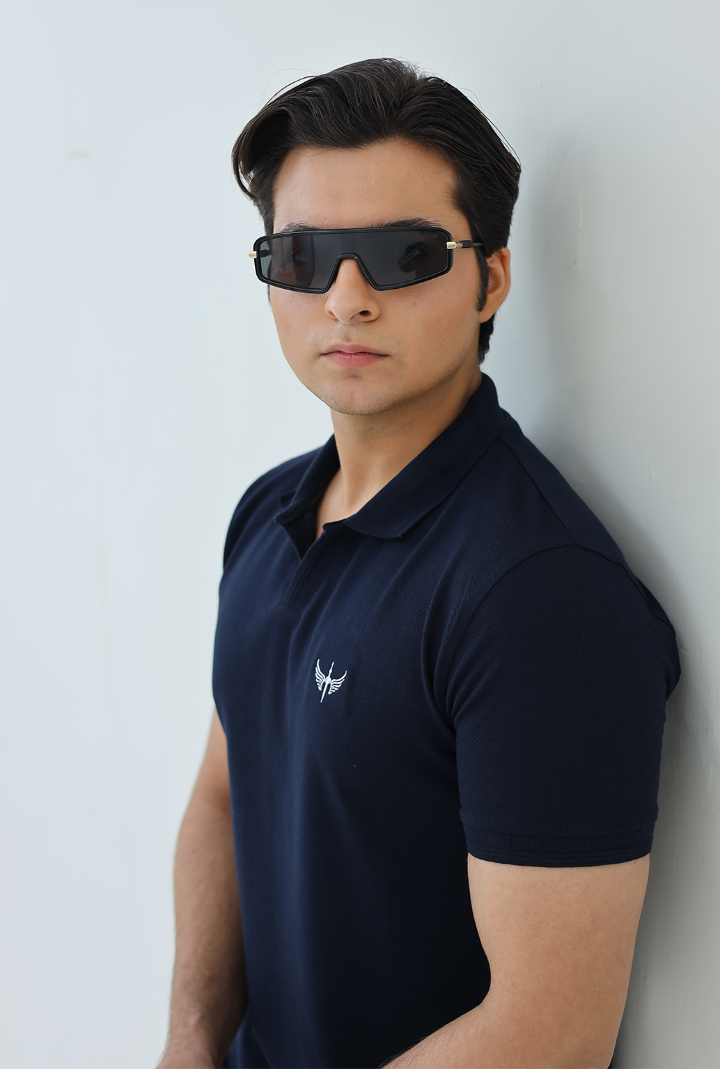 Textured Knitted Polo shirt - Navy Blue