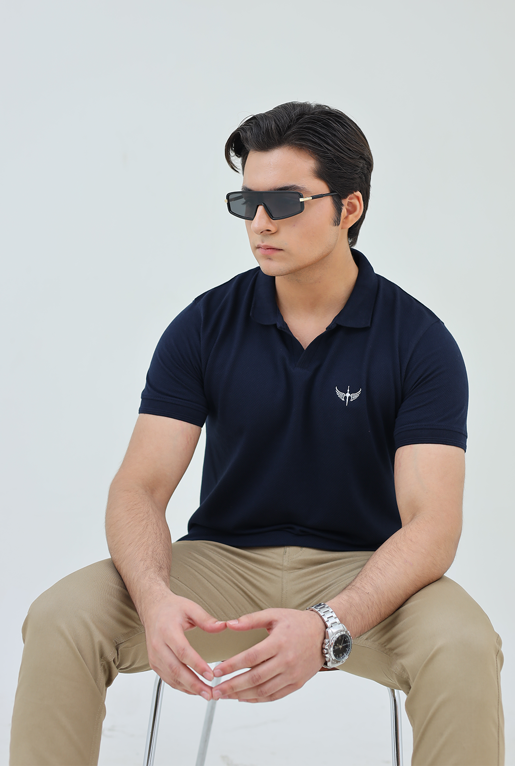 Textured Knitted Polo shirt - Navy Blue