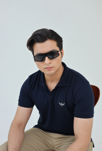 Textured Knitted Polo shirt - Navy Blue