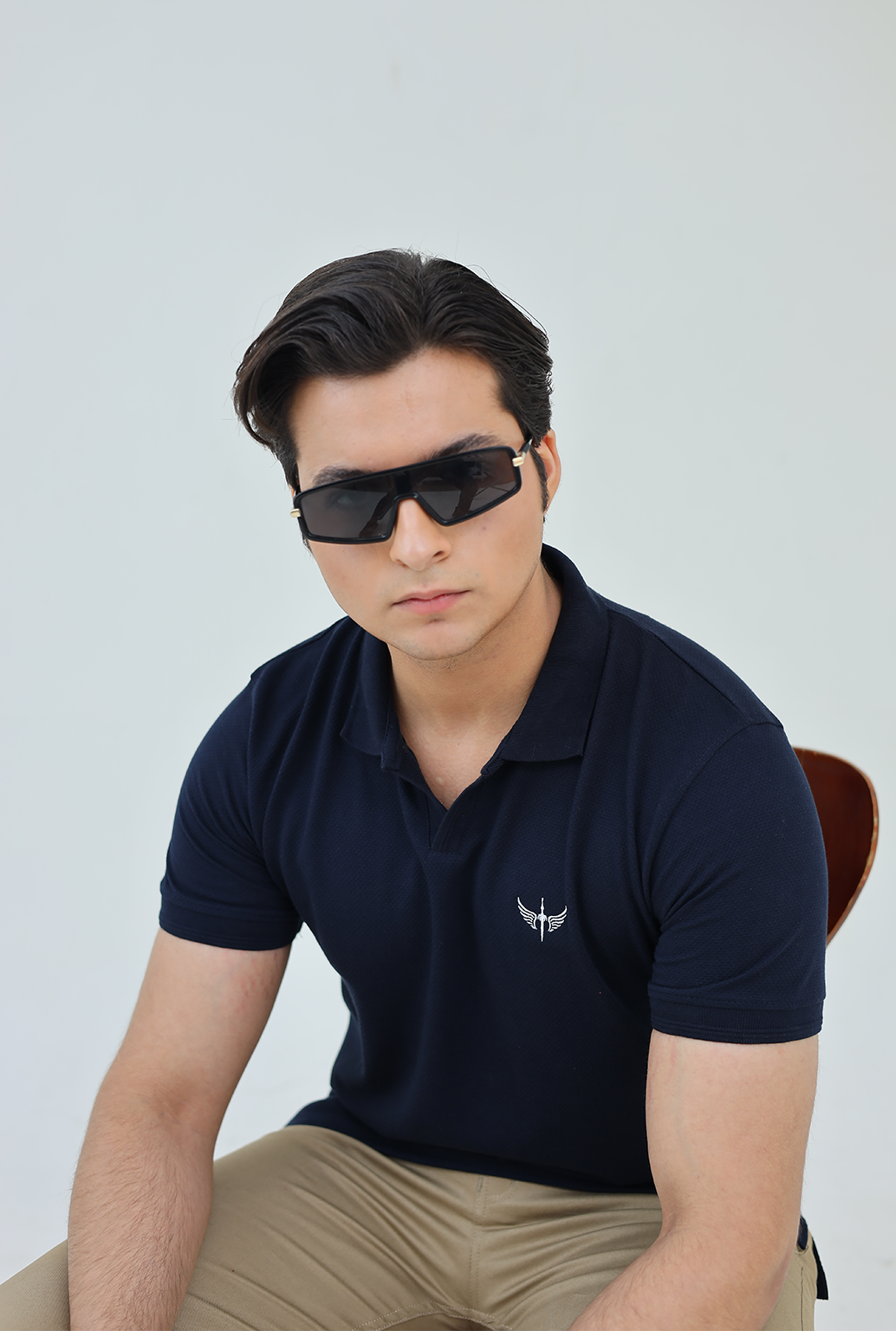 Textured Knitted Polo shirt - Navy Blue