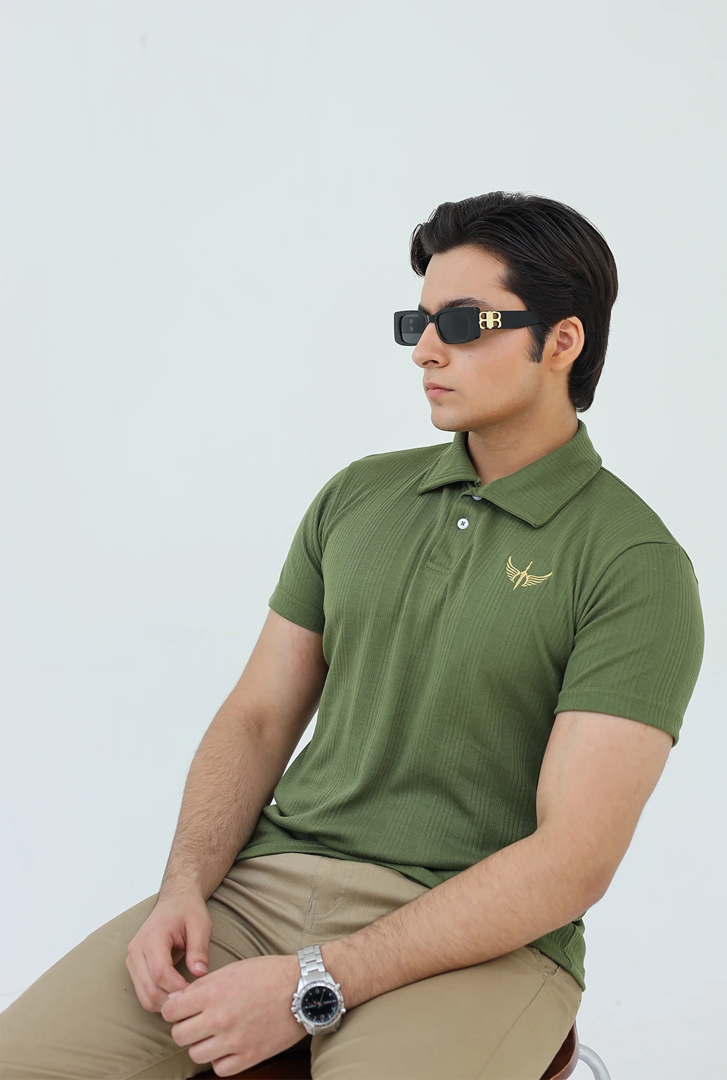 Knitted Polo Shirt - Olive Green