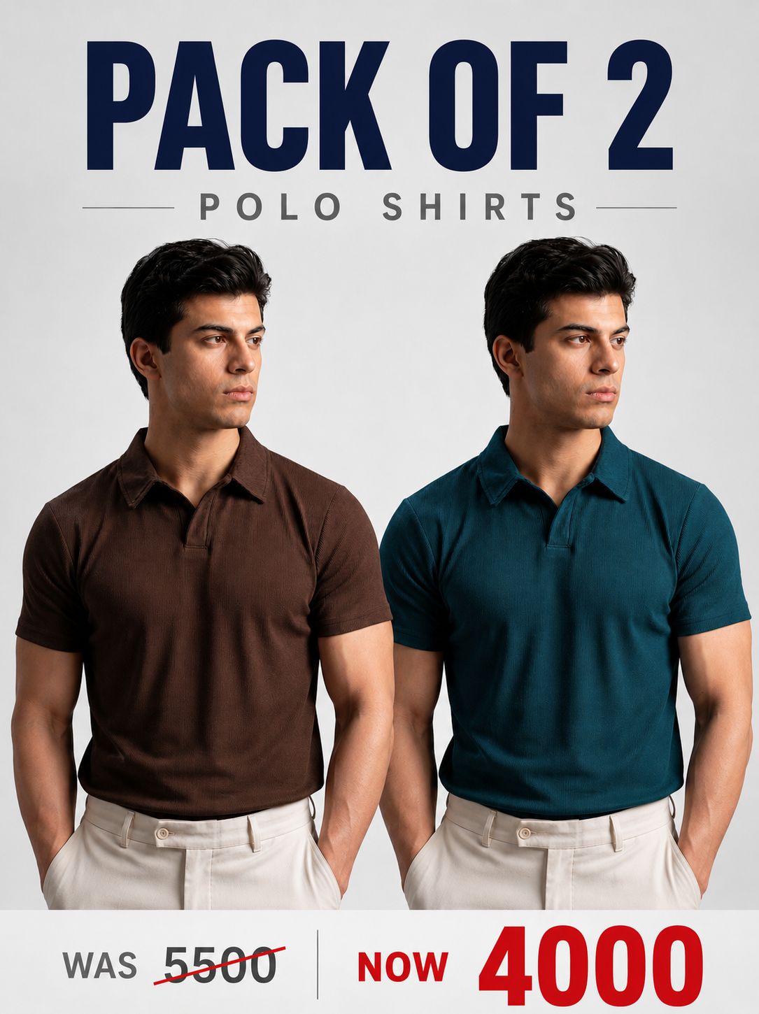 Pack Of 2 Ribbed Polo shirts (Brown + Zinc)