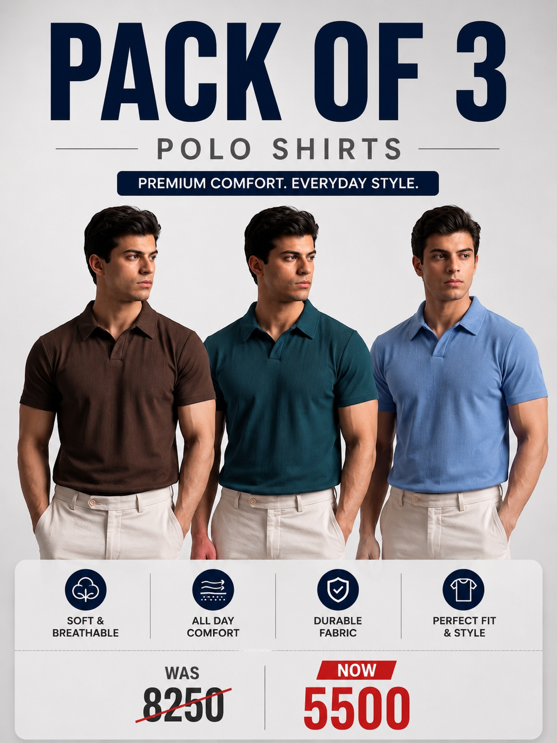 Pack Of 3 Ribbed Polo shirts