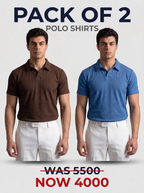 Pack Of 2 Ribbed Polo shirts (Brown + Sky Blue)