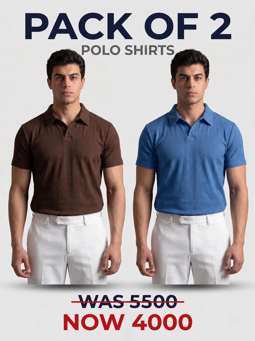 Pack Of 2 Ribbed Polo shirts (Brown + Sky Blue)