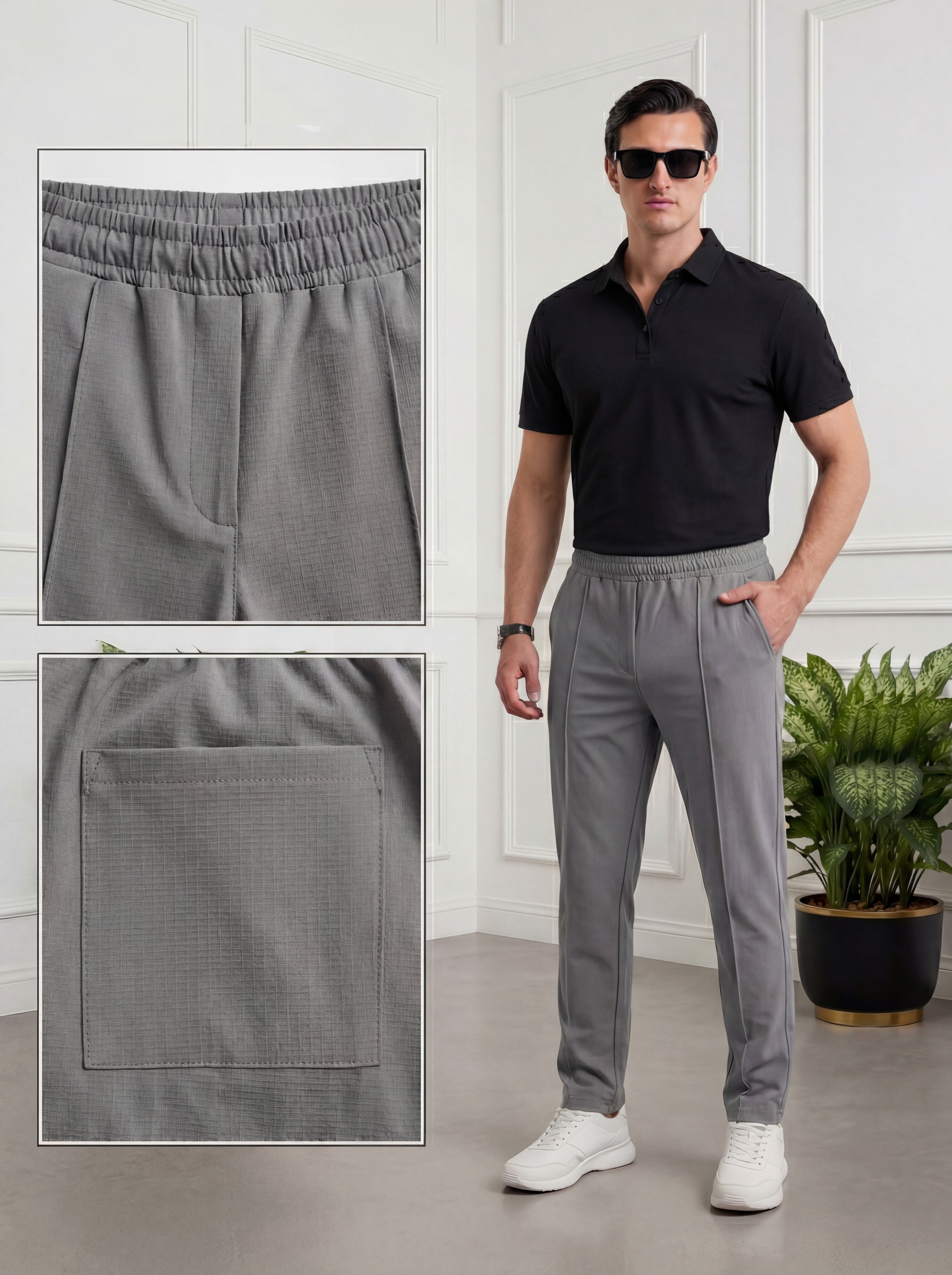 Straight Fit Trouser Pant - Silver Grey