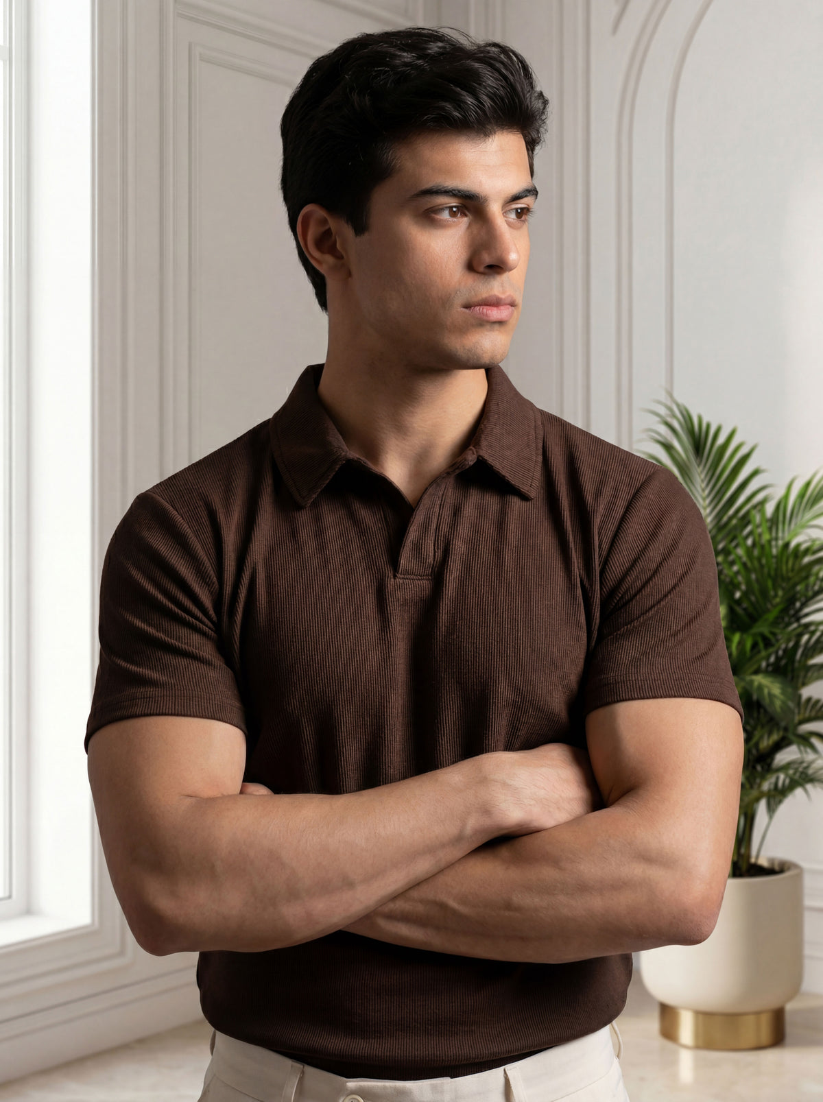 Premium Ribbed Cotton Polo - Chocolate brown