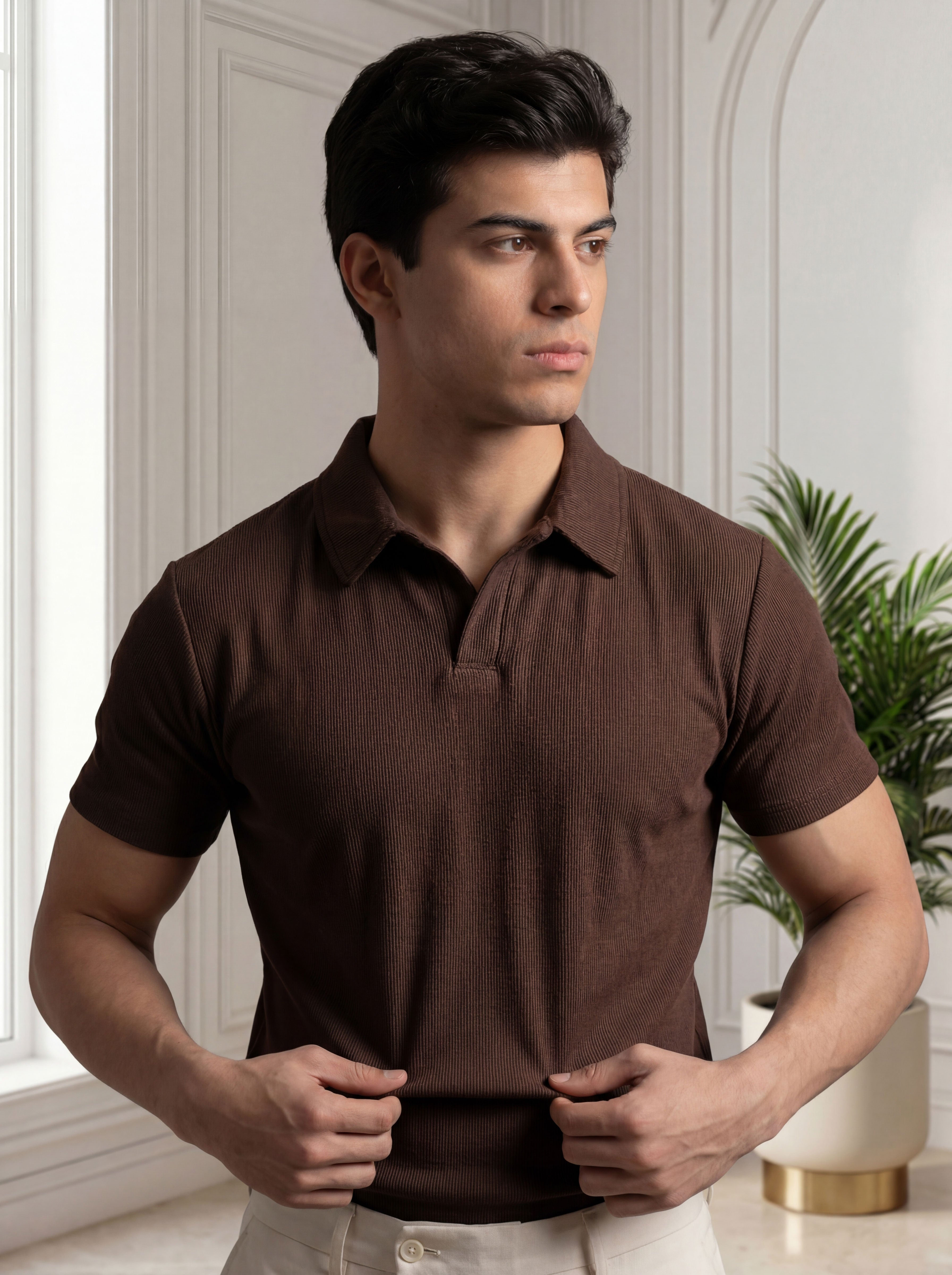 Premium Ribbed Cotton Polo - Chocolate brown