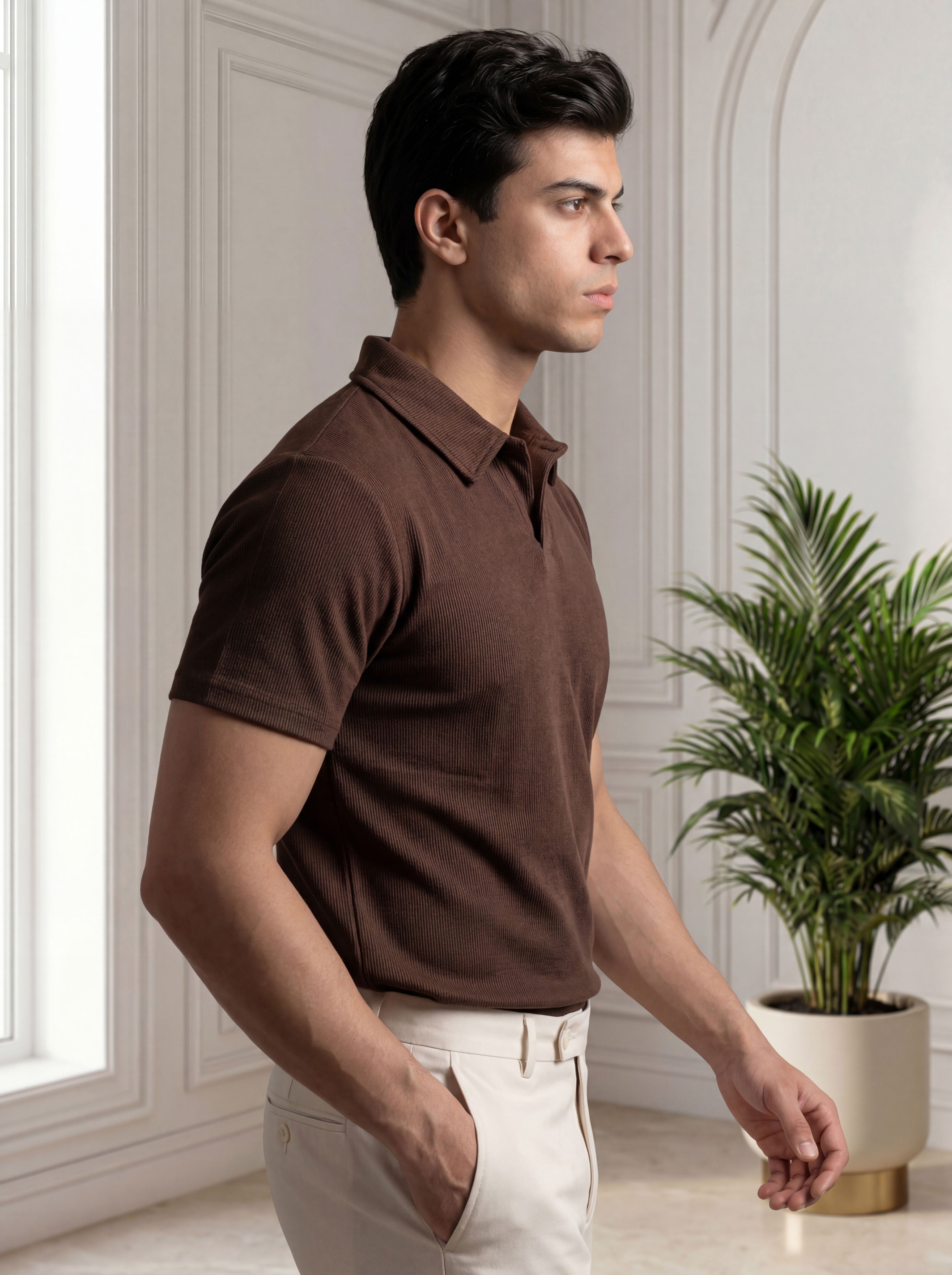 Premium Ribbed Cotton Polo - Chocolate brown