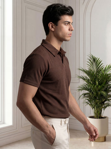 Premium Ribbed Cotton Polo - Chocolate brown