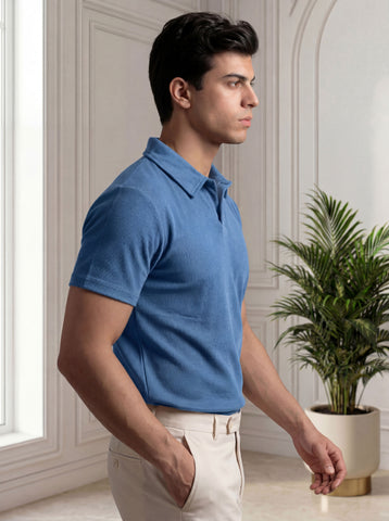 Premium Ribbed Cotton Polo - SKY BLUE