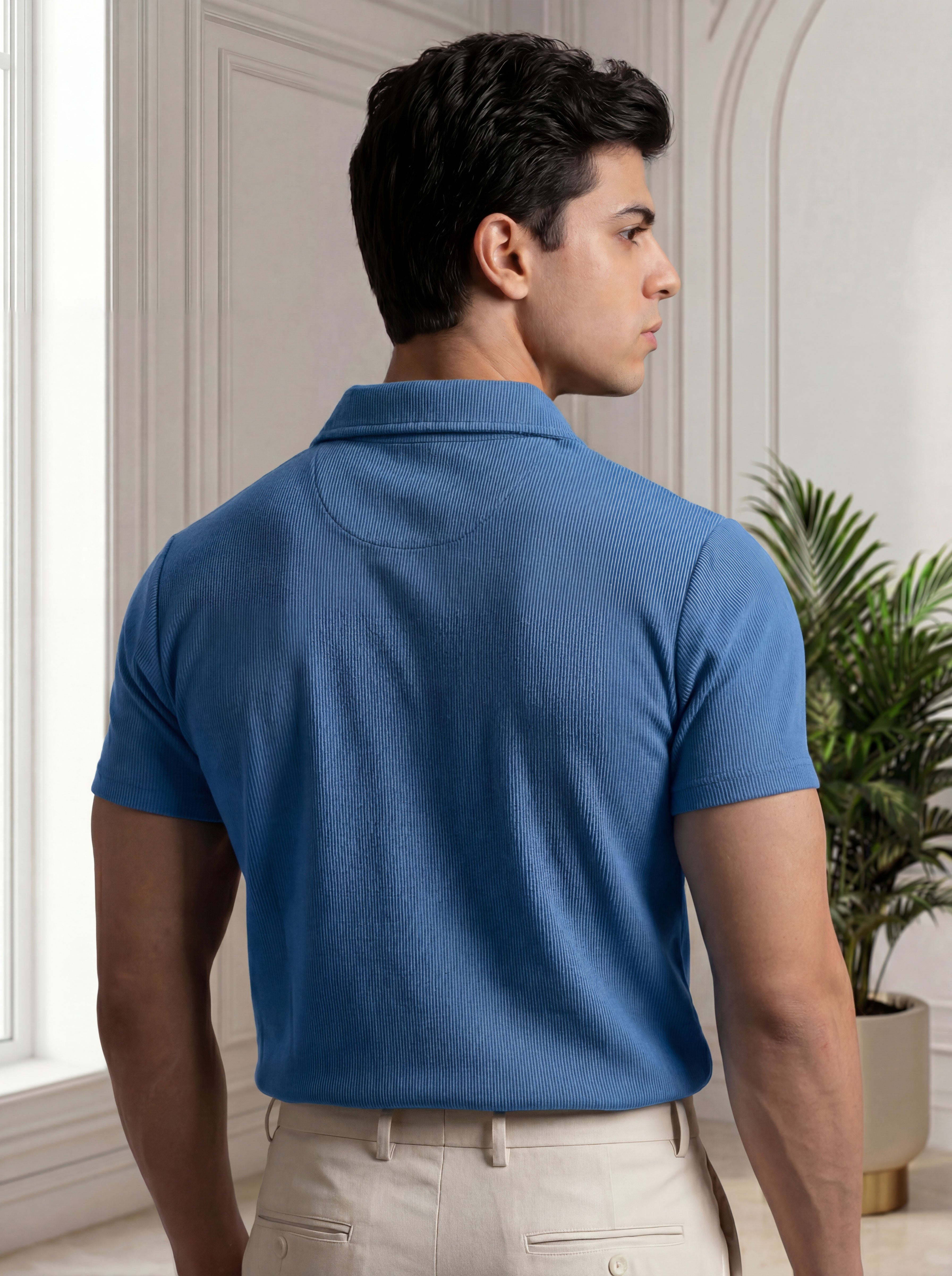 Premium Ribbed Cotton Polo - SKY BLUE
