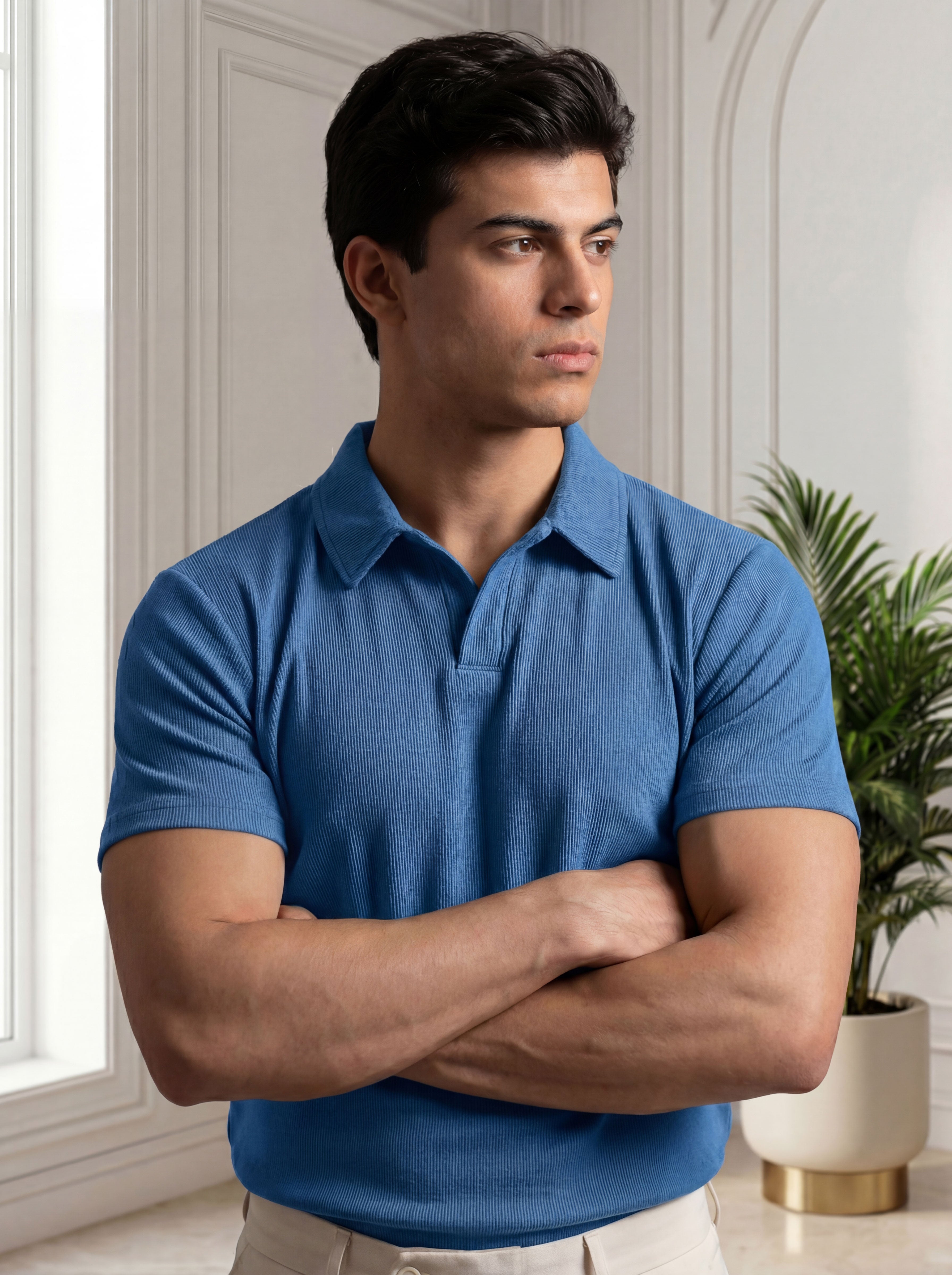 Premium Ribbed Cotton Polo - SKY BLUE