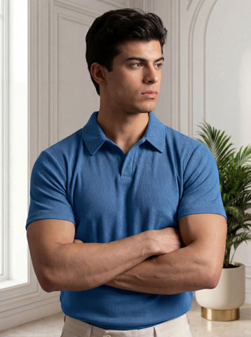 Premium Ribbed Cotton Polo - SKY BLUE