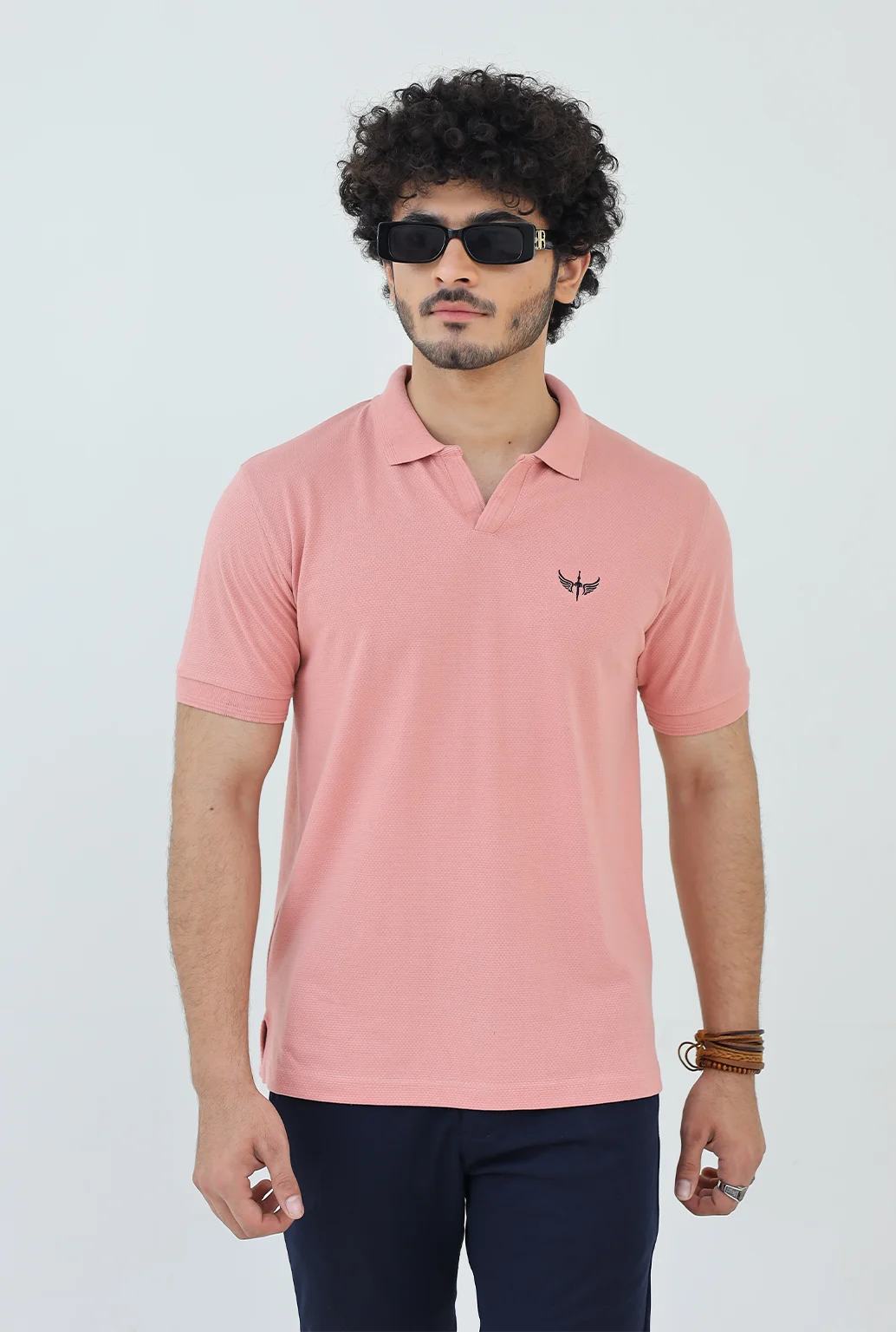 Textured Knitted Polo shirt - Baby Pink