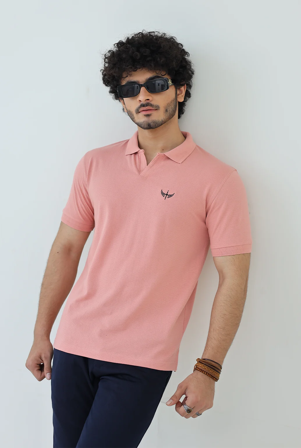 Textured Knitted Polo shirt - Baby Pink